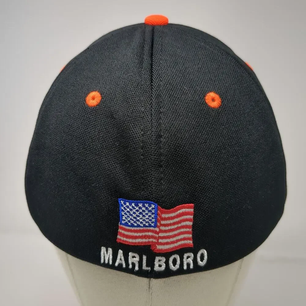 Marlboro Baseball Cap Black Orange S/M American Flag Performance Mesh Fitted Hat